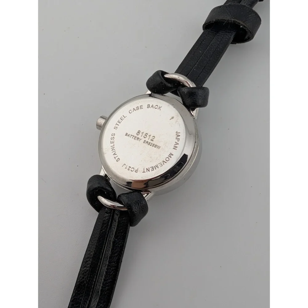 Time‎ and Tru Watch Women 22mm Silver Case Black Faux Leather Band- New Battery